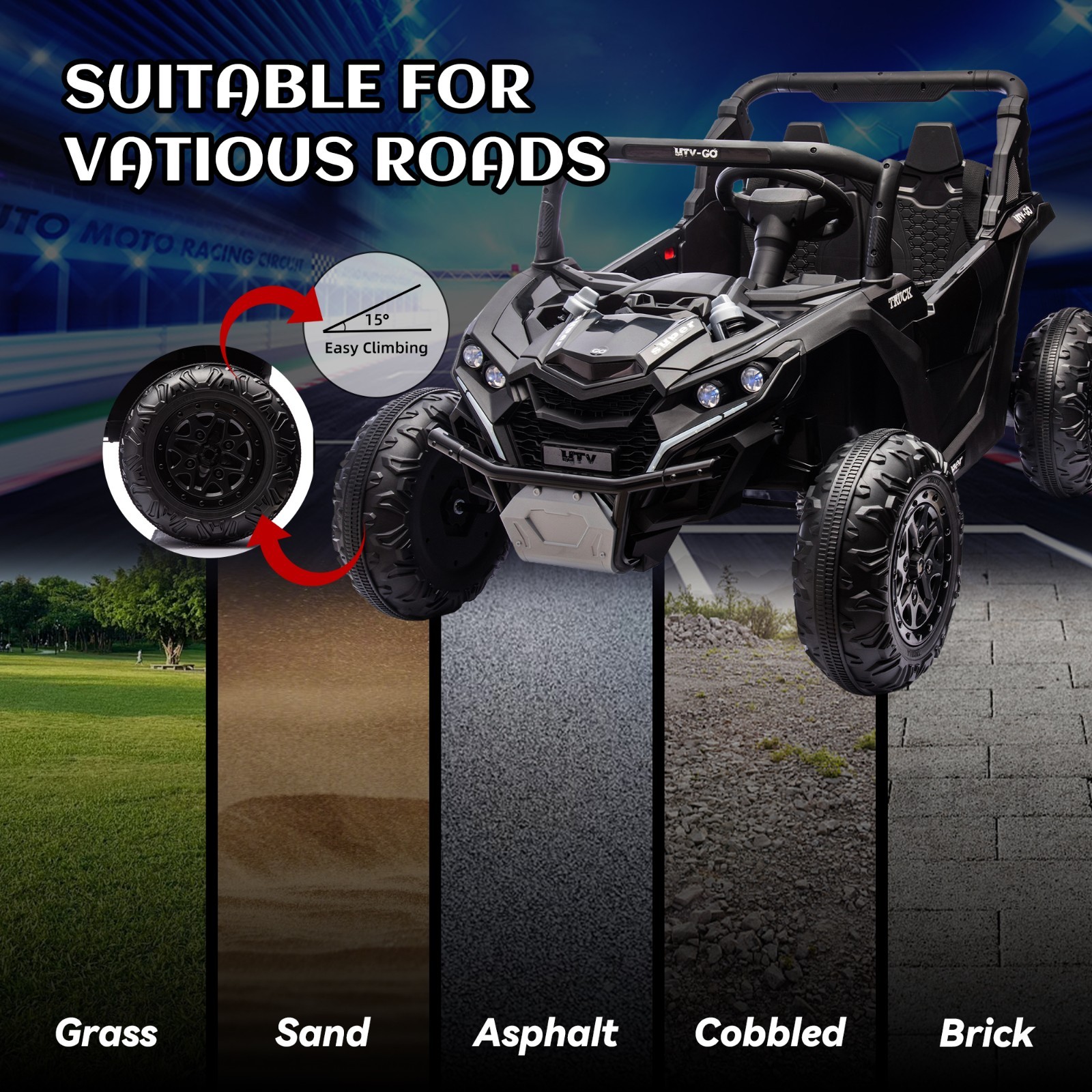 24V Ride on Electric Car for Big Kids 2 Seater UTV Off-Road Toys w/Remote, Black