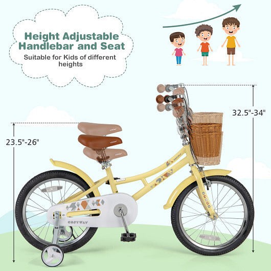 18 Inch Kids Bike Adjustable Bicycle with Reflectors and Bell for Children 4-8 Y