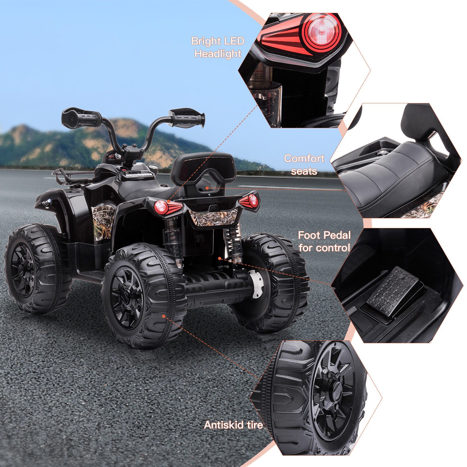 12V Kids Electric Ride On ATV 4-Wheeler Quad Car 2 Speeds w/MP3 & LED Headlights