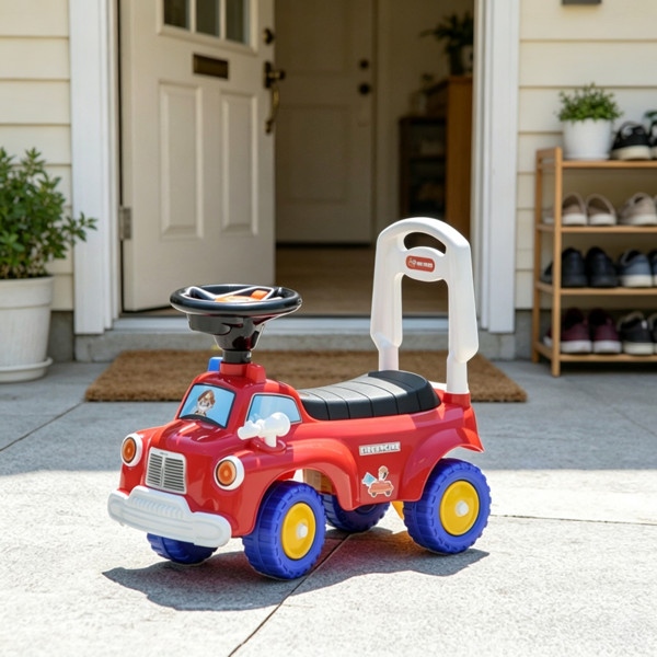Toddler Fire Truck Ride On Toy with Steering Wheel Music Storage Backrest
