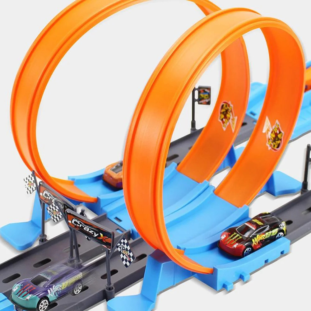 Stunt Speed Double Car Wheels Model Toys For Kids Racing Track Diy Assembled Rai