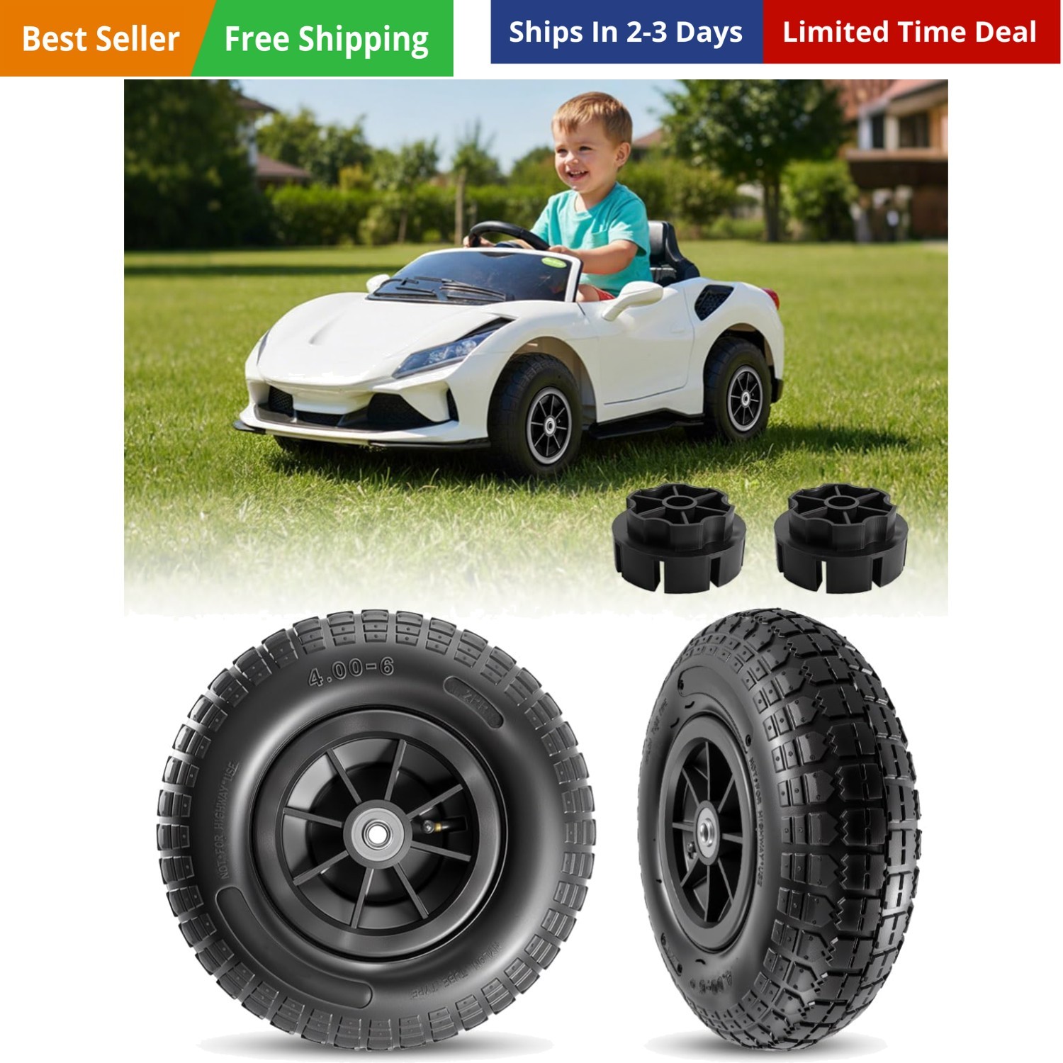 2-Pack 12″x4″ Rubber Pneumatic Tire for Power Wheel Ride On Car, 12in Replace…