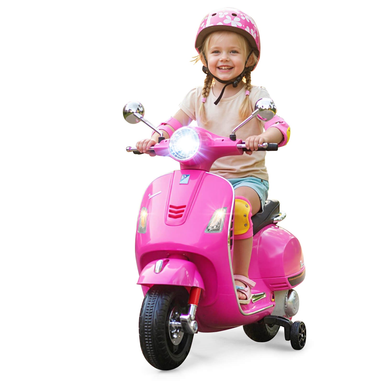 Licensed VESPA 12V Kids Electric Motorcycle w/Music Horn Story Training Wheels