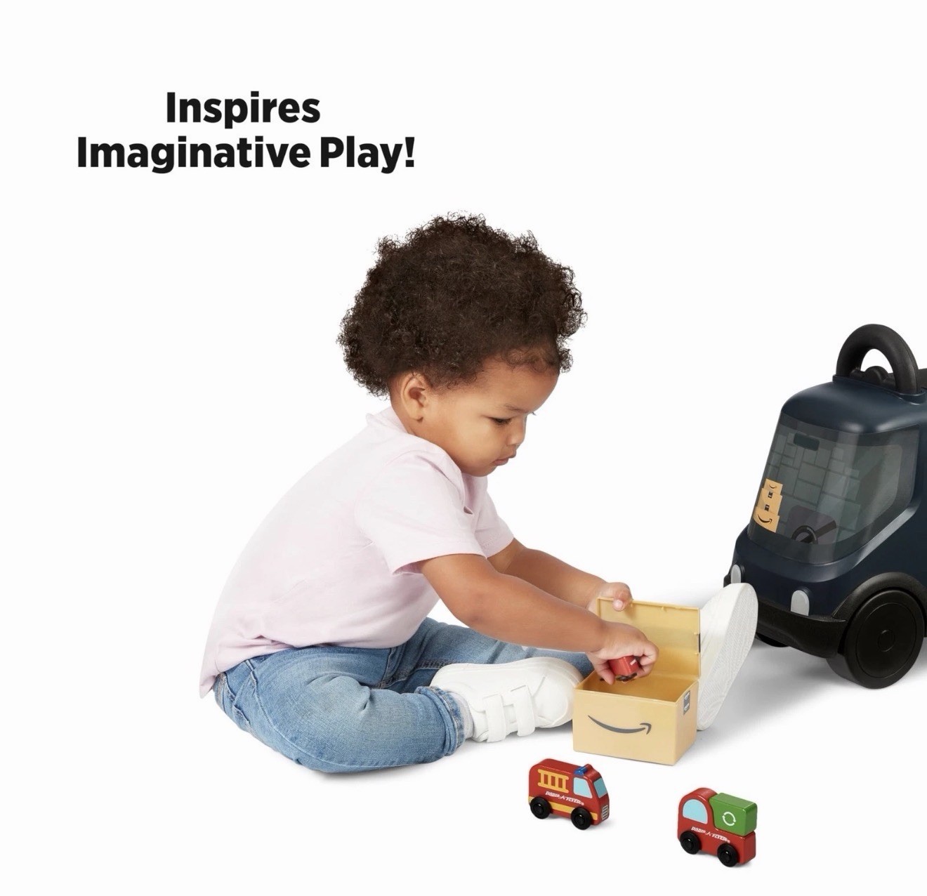 Amazon Delivery Van Ride on Toy for Kids, Blue Toddler Ride on Toy for Ages 2+
