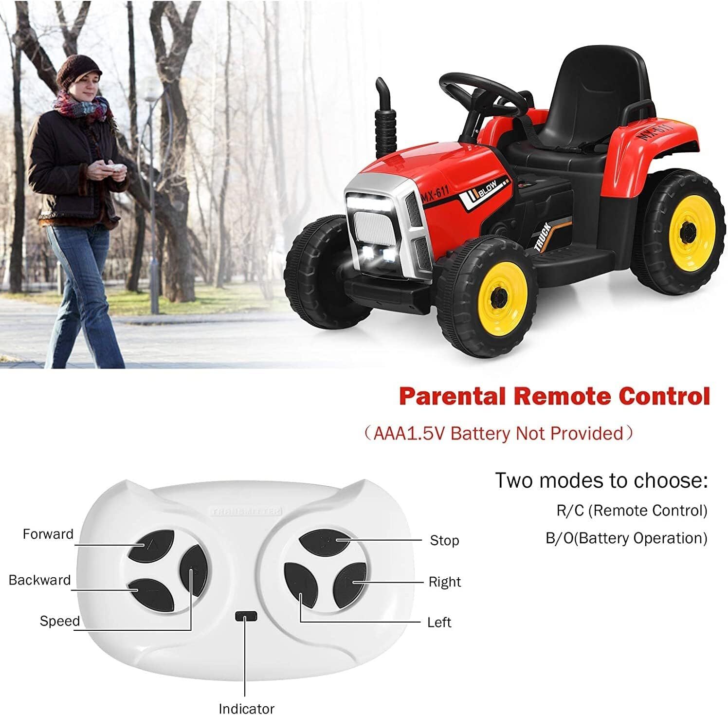 12V Kids Ride On Car w/Remote Control Battery Powered Electric Car with Trailer