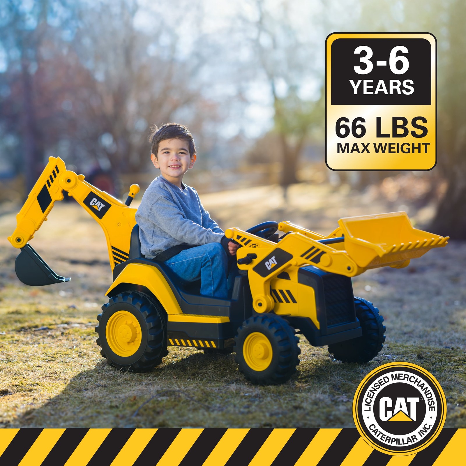 Kids Ride On Toy CAT Excavator Backhoe Front Loader Truck 12V Battery Powered