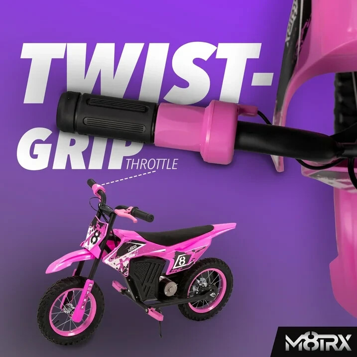 Kid’s 12V Electric-Powered Mini Dirt Bike, Ride-On Toy, Ages 5+, Pink