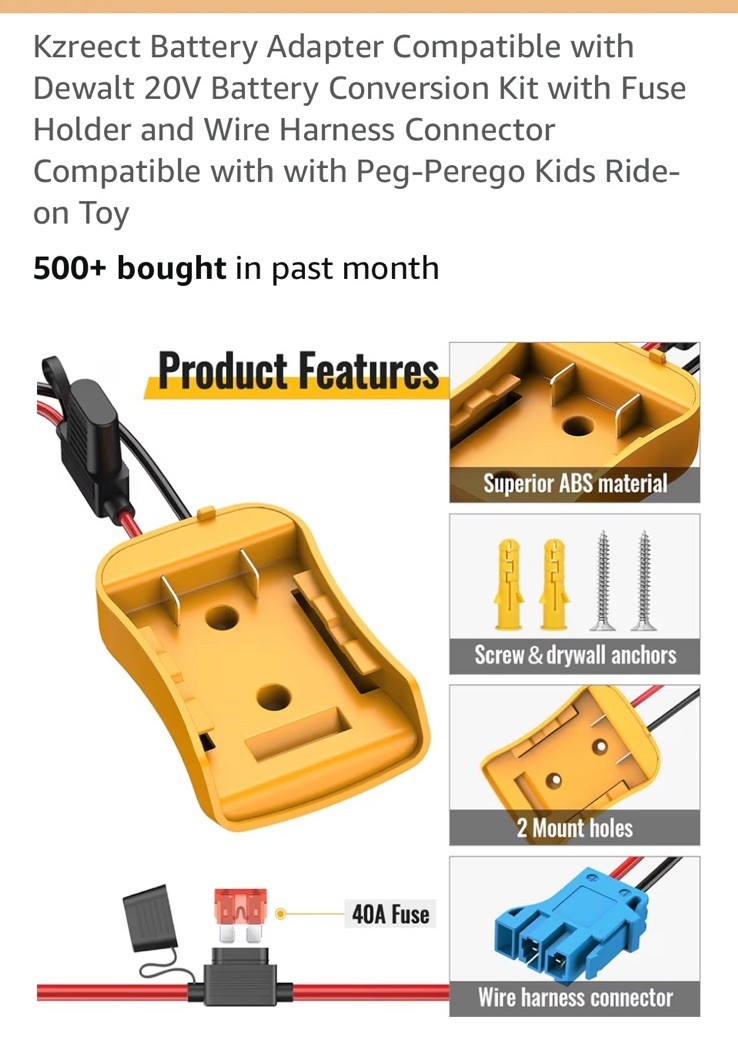 Peg-Perego Battery Upgrade Kit Convert 12V Lead Acid to 18V/20V Lithium Battery
