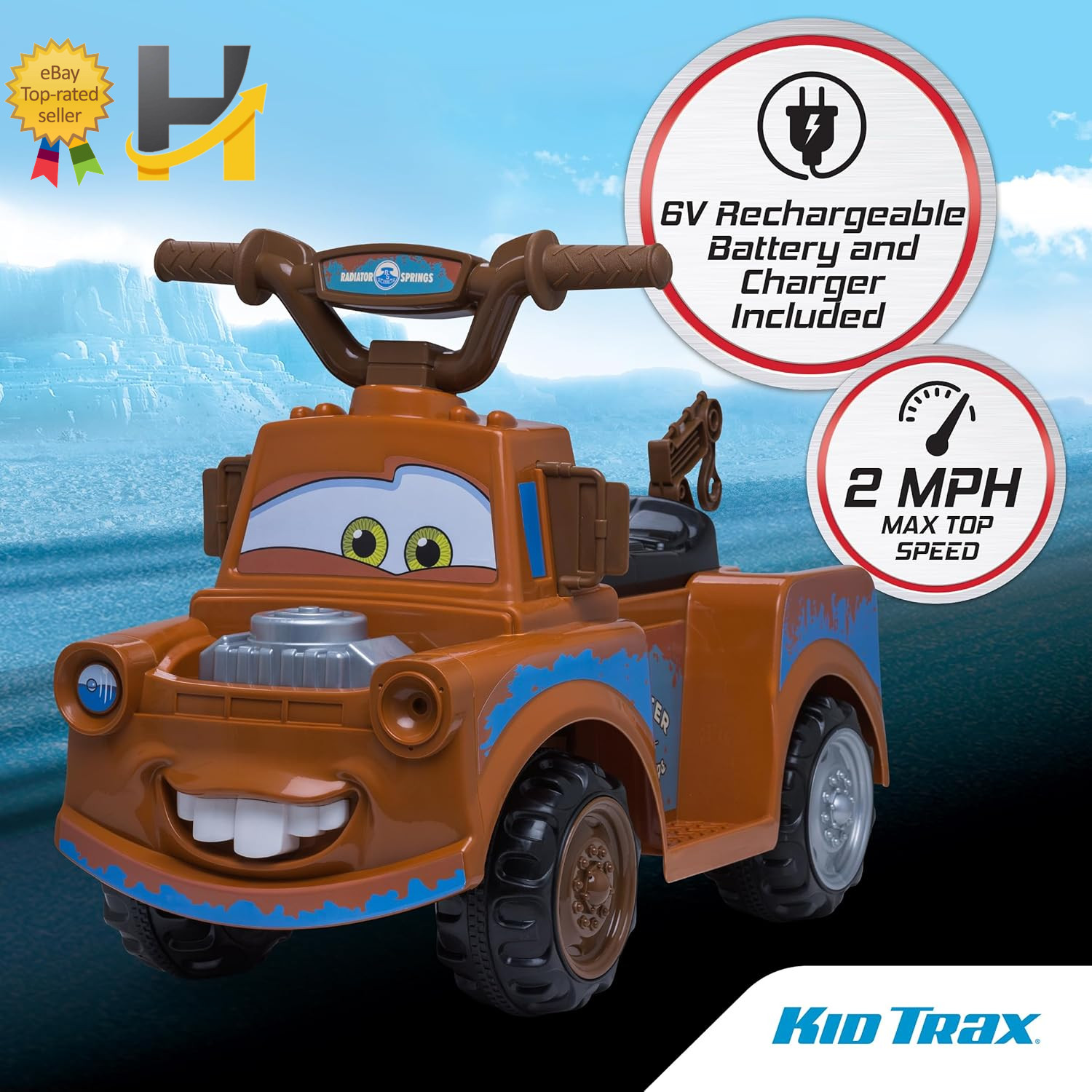 Kid Trax Disney Cars 3 Tow-Mater Electric Quad Ride-On for Toddlers 1.5-3 Years