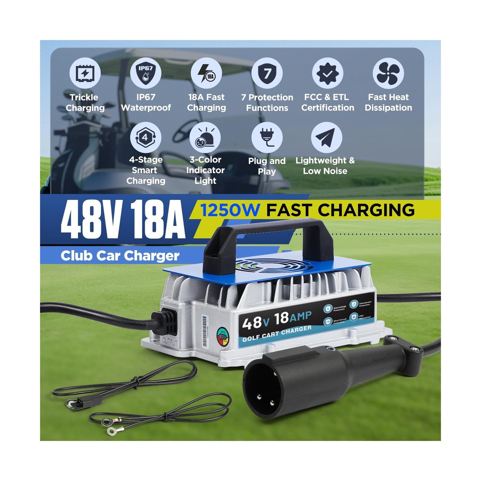 18 AMP 48 Volt Golf Cart Charger for Club Car 1250W Smart Trickle Charge & IP…