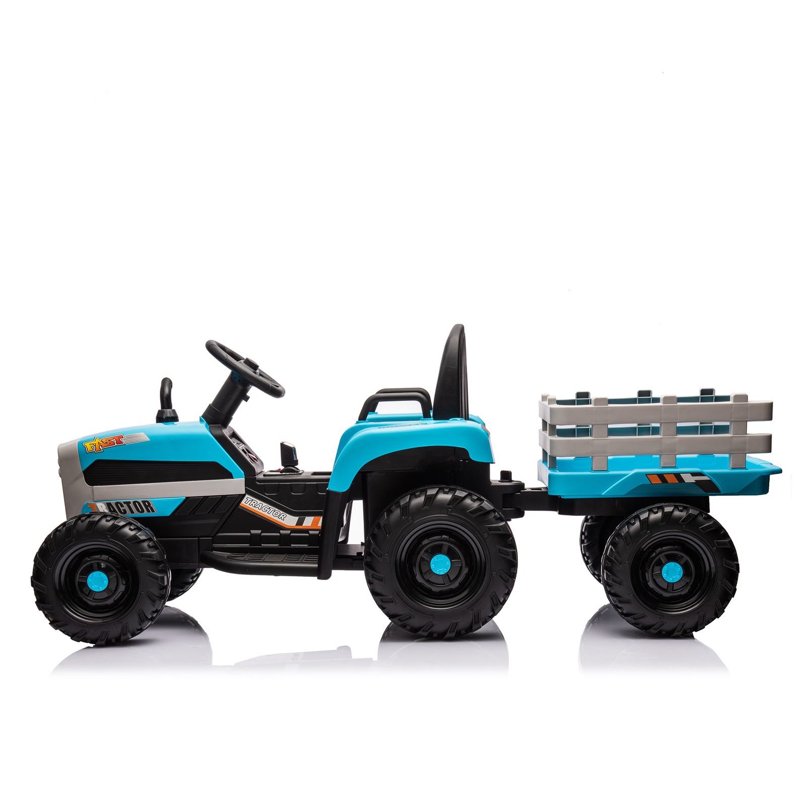 24v Kids Ride Tractor Trailer 1.86-4.97MPH electric car 3 speed adjustable Blue