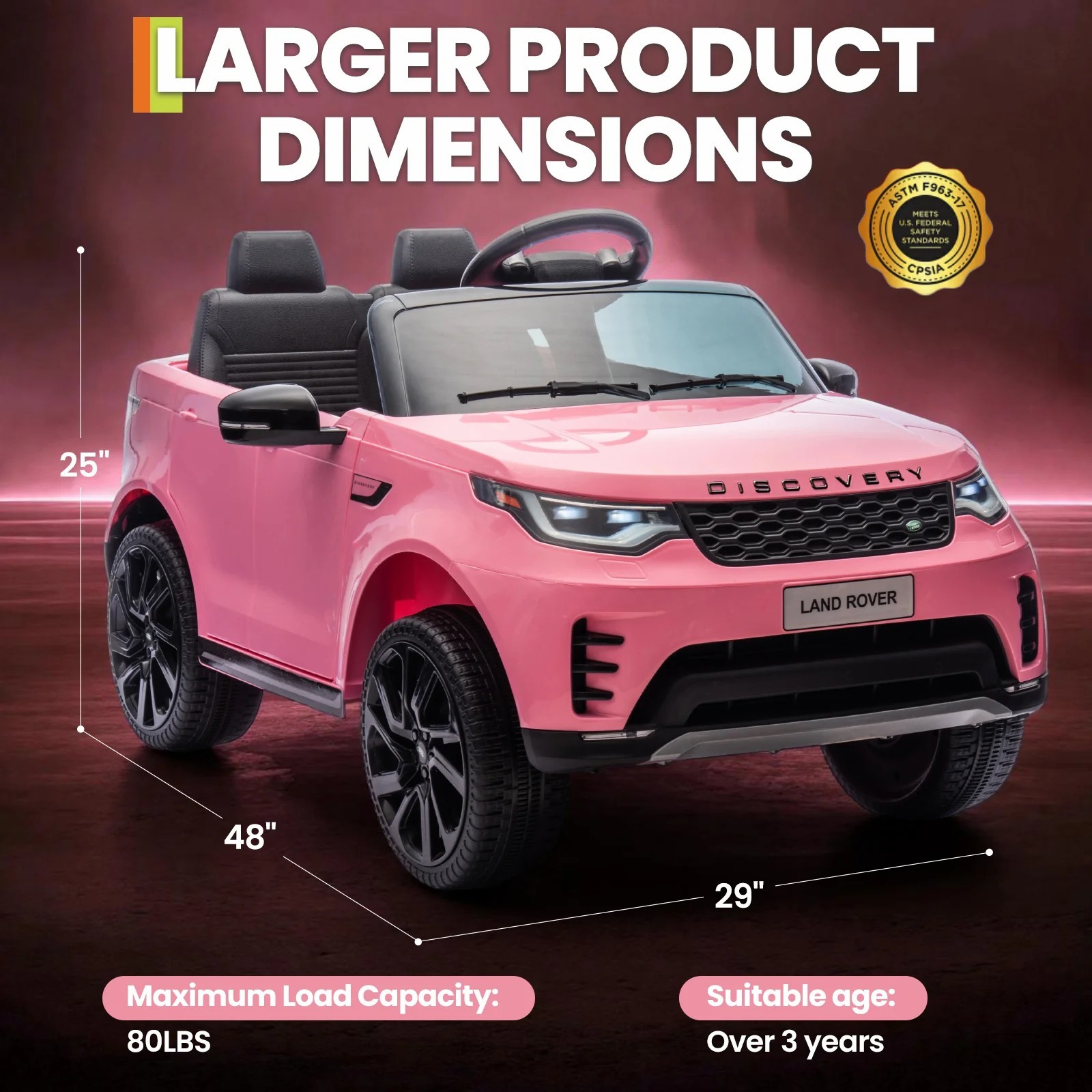 Garvee 12V Land Rover Style Ride On Car W/Remote 3 Speed Dual Motor Pink For Kid
