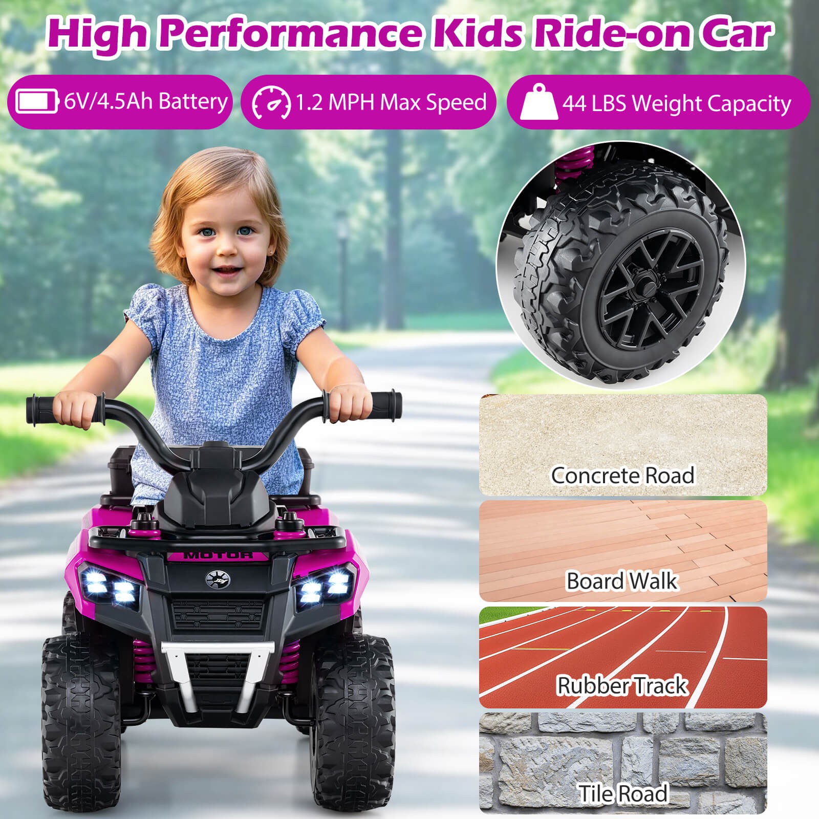6V Kids Ride On ATV w/ Music & Spray Function USB Port Storage Box Toy Car