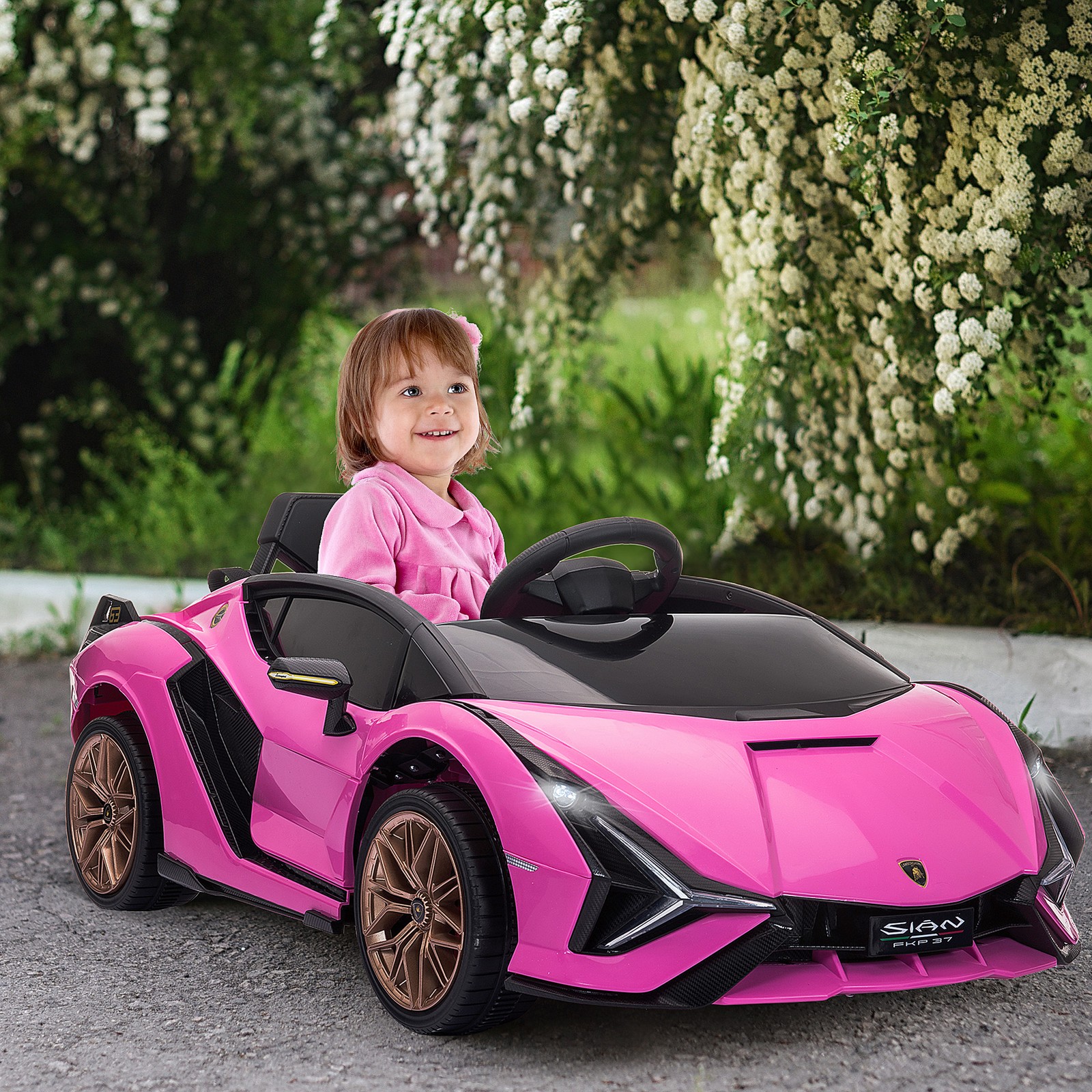 12V Lamborghini SIAN Licensed Electric Car for Kids, Pink