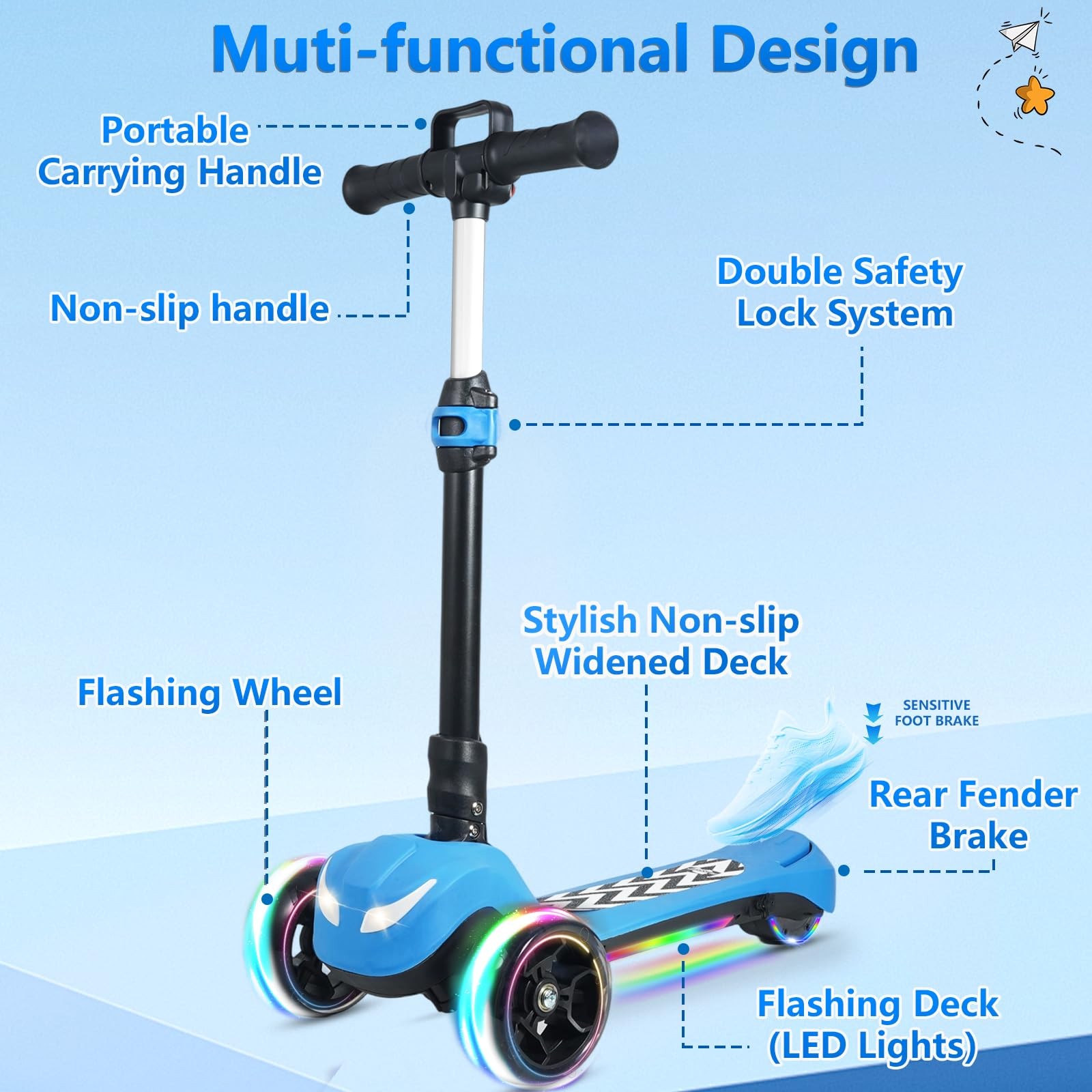 Electric Scooter for Kids Ages 3-12, Full Body Lights Up, Wide Deck, 3 Adjust…