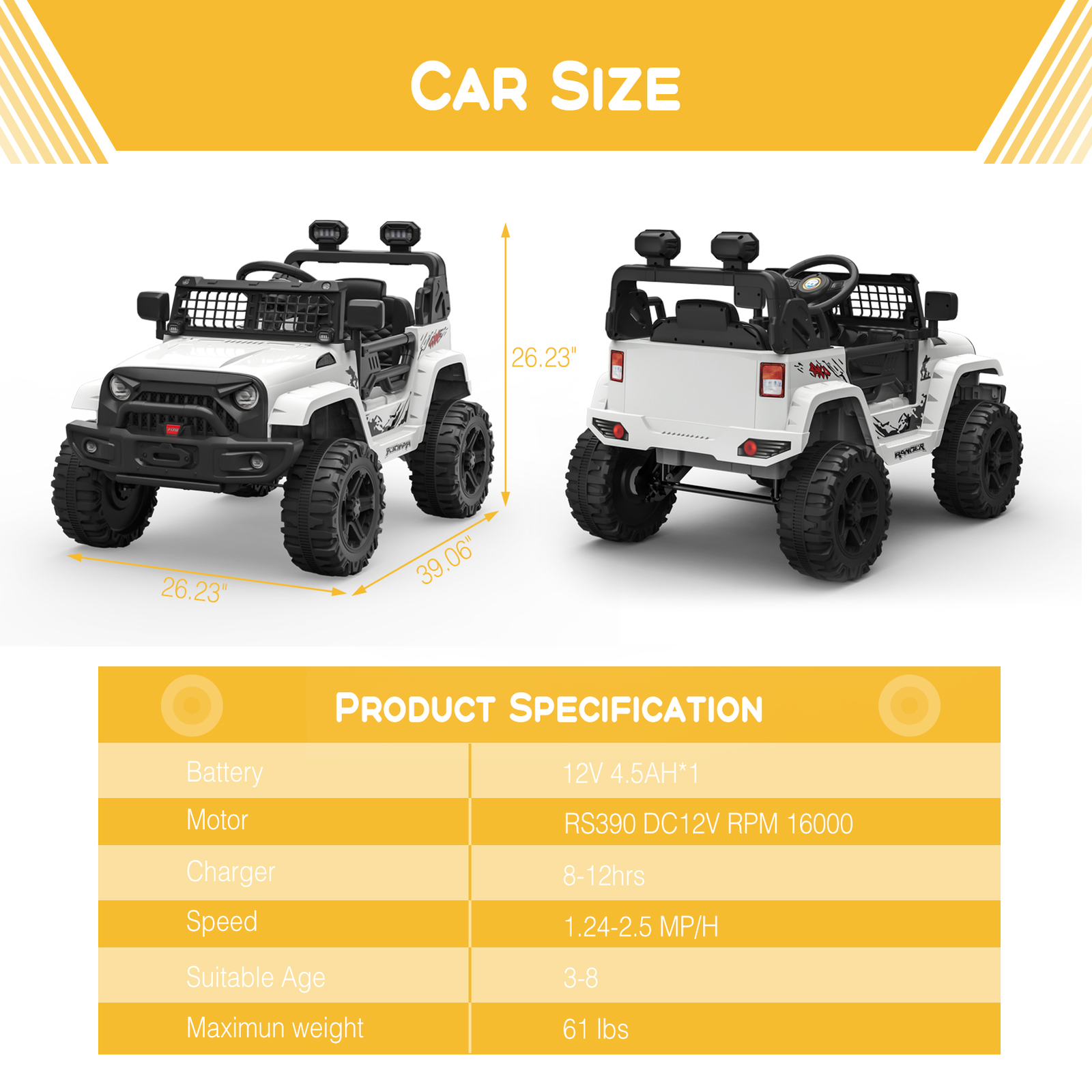 Ride on Truck Car 12V Kids Electric Vehicles with LED Lights Spring Suspension