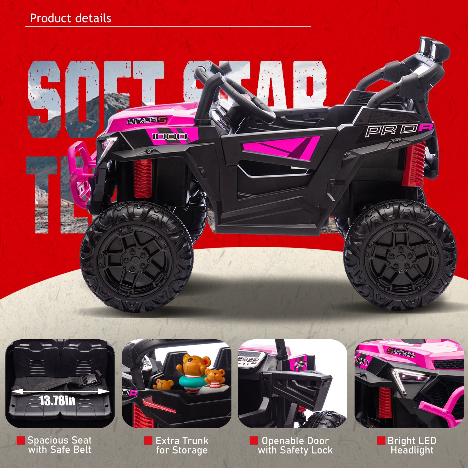 24V 400W Electric Ride on UTV Car Toys Power Wheels for Kids with Remote Pink