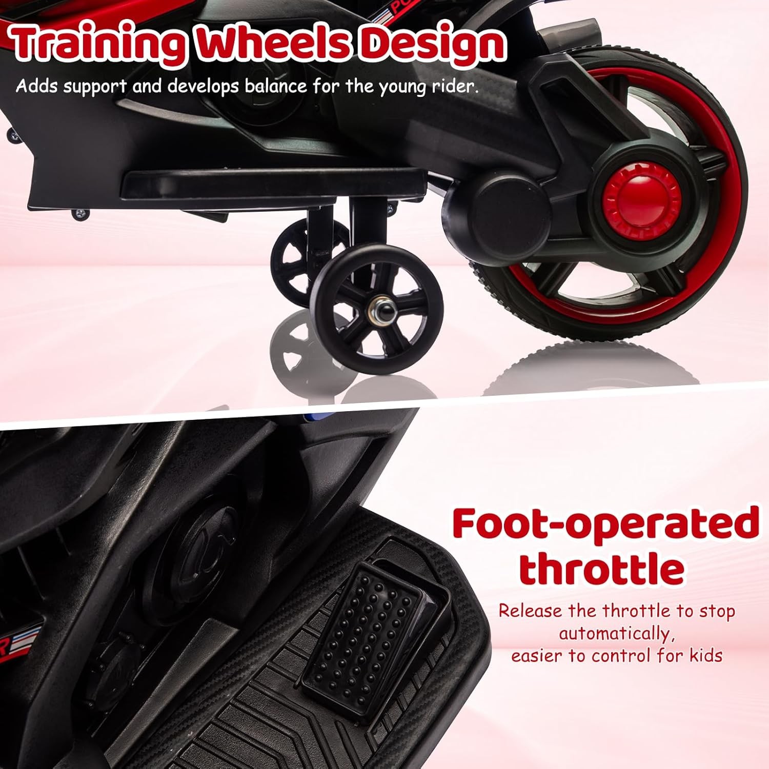 Kids 6V Ride On Motorcycle Battery Powered Ride On Toys w/Treaded Tires Music