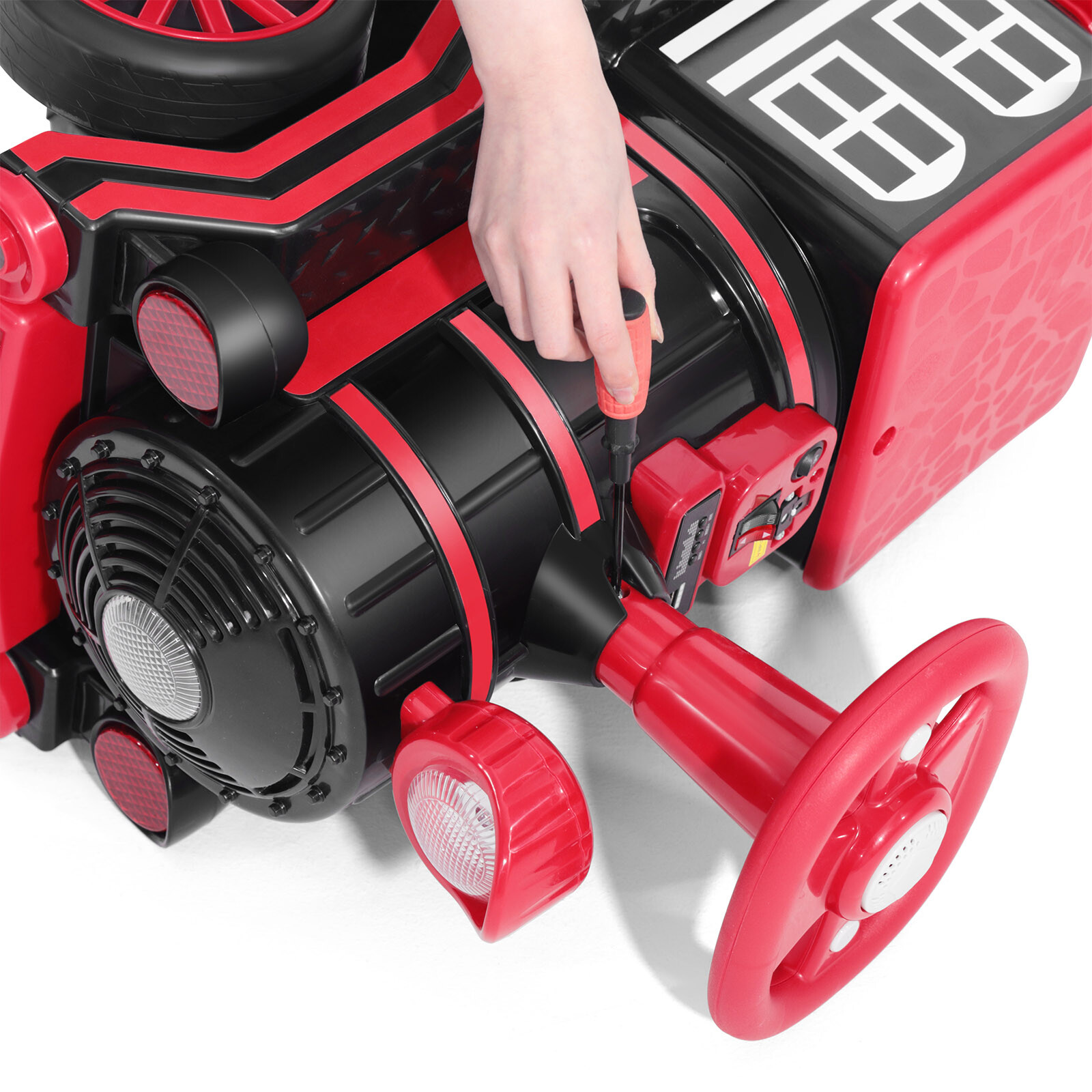 Large 2-Seater Red 12V Battery Kids Ride On Train w/2 Speed,Music,Lights,Storage