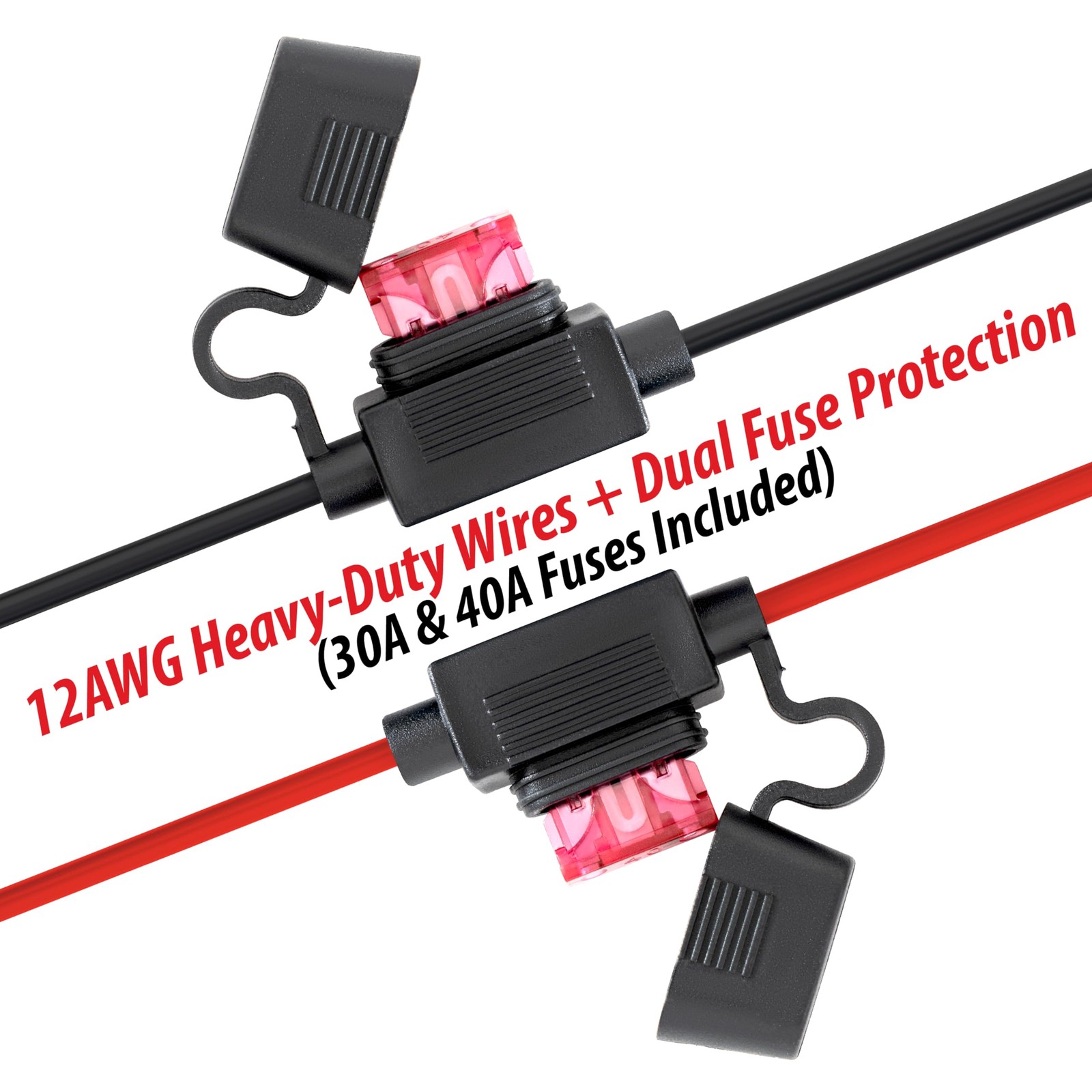 12V Battery Wire Harness Connector with Dual Fuse Protection – Extra Safe Rep…