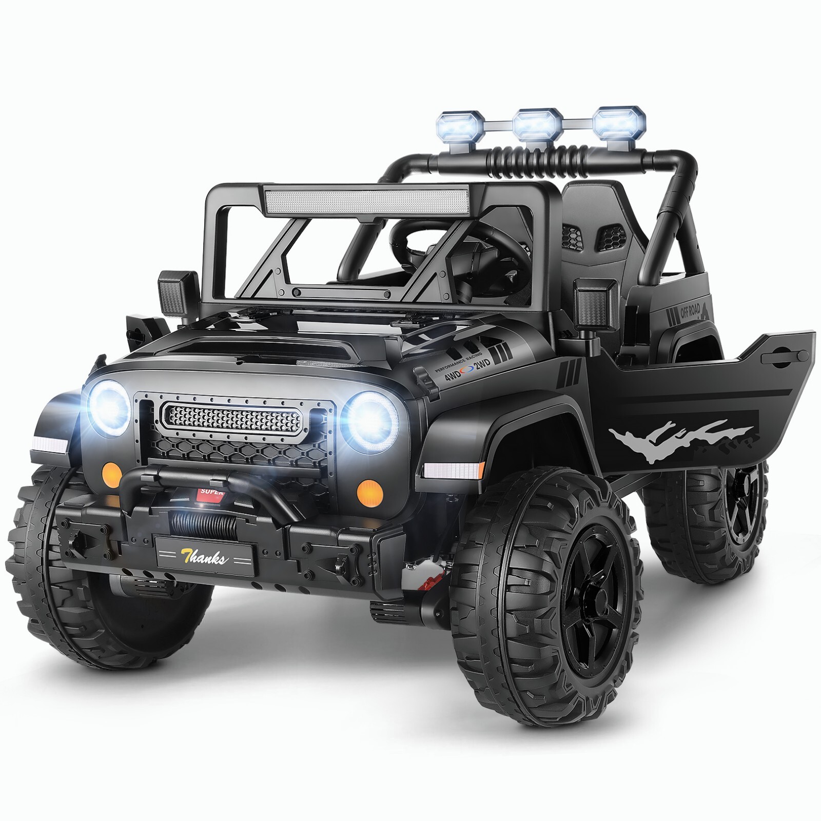 24V 4WD Ride on Cars with Remote Control, 2 Seater Power Wheels w/ 4*200W Motor
