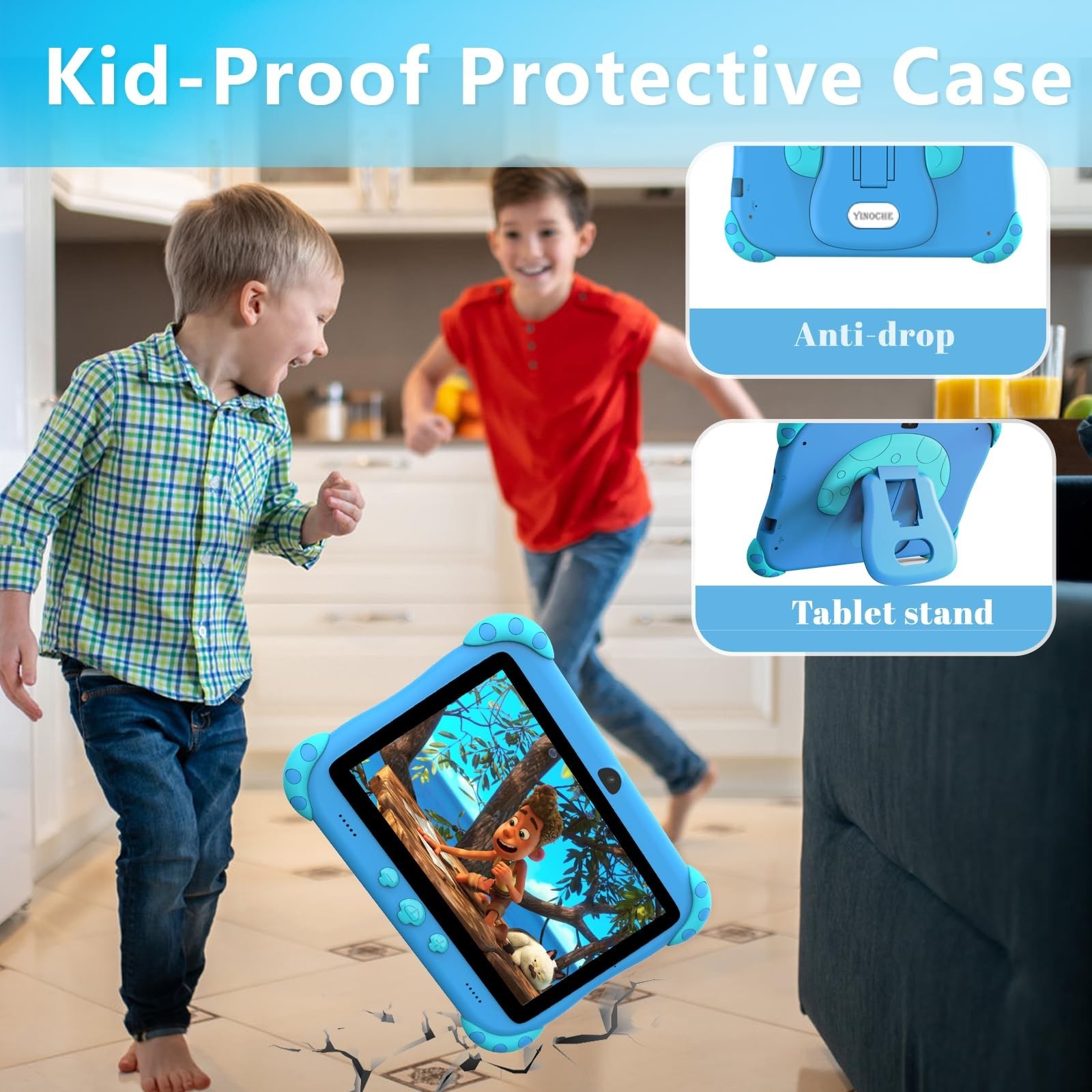 YINOCHE 7 inch Kids Tablet with Case, WiFi, Android Toddler Tablet, 32GB Stor…
