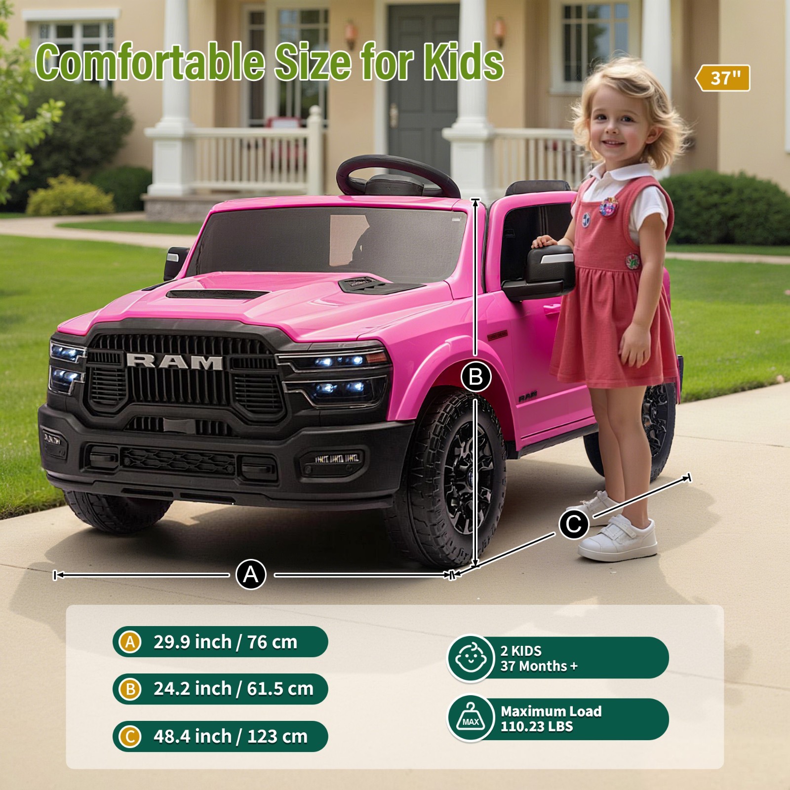 24V 160W Ride on Electric Car Toy for Kids, 2 Seater Truck w/Remote,Power Wheels
