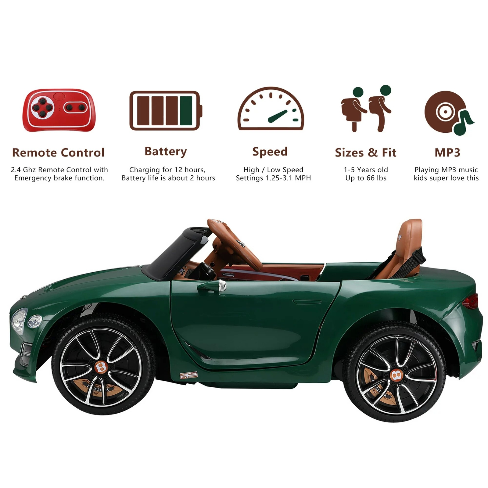 12V Kids Electric Ride On Licensed BENTLEY Style Toys Car w/Remote Control LED
