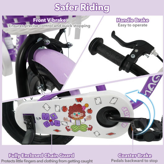 12 Inch Kids Bike with Training Wheels for Aged 3-4 Years Old – Magic Purple – C