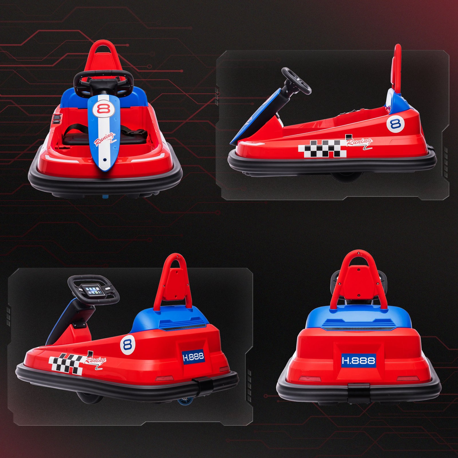 Bumper Car for Kids, 360° Rotation 6V Electric Ride On Bumper Red