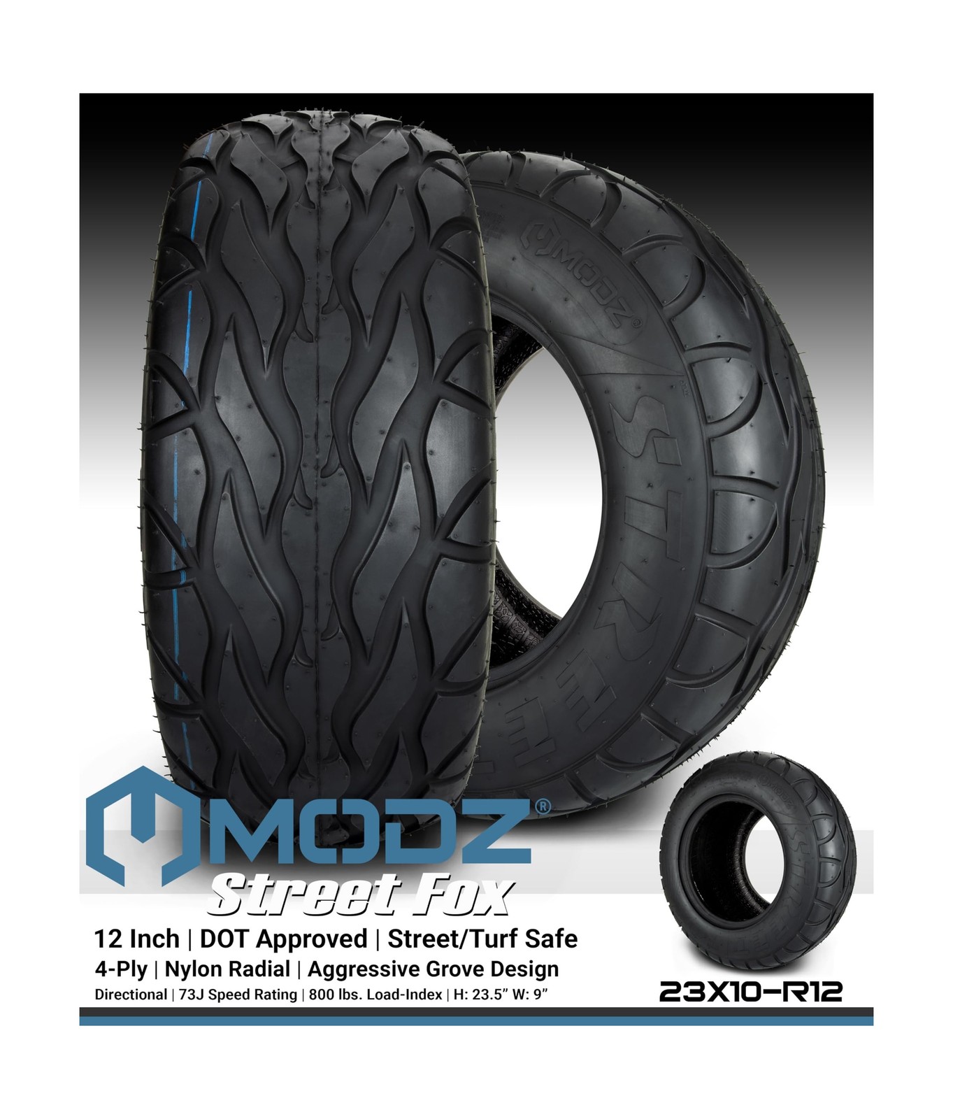MODZ® Street Fox 23×10-R12 Radial DOT Golf Cart Tire Street Low Profile (4-
