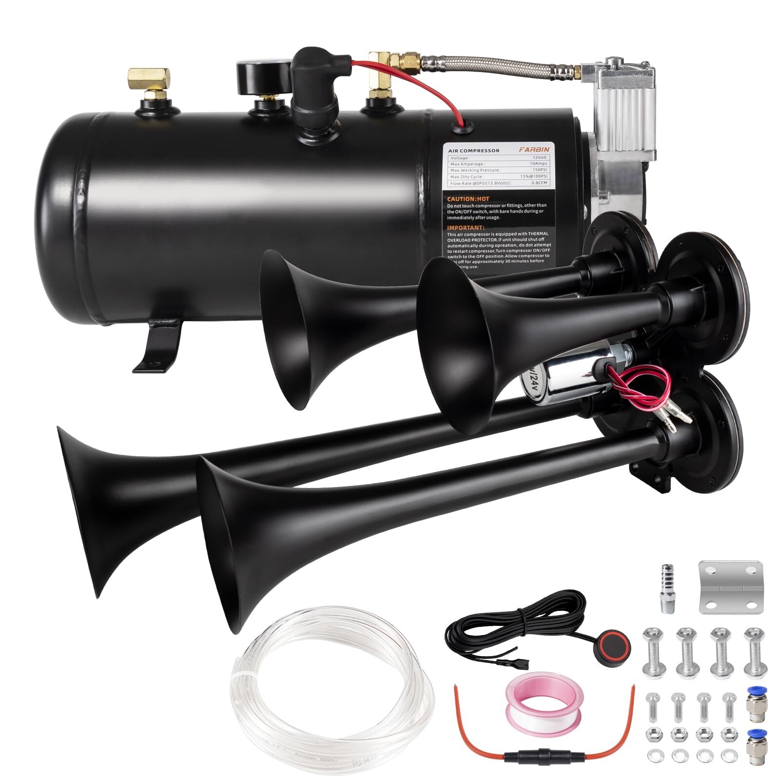 180db Air horn with 0.8 gallon Air Compressor, Super loud train horn kit with…