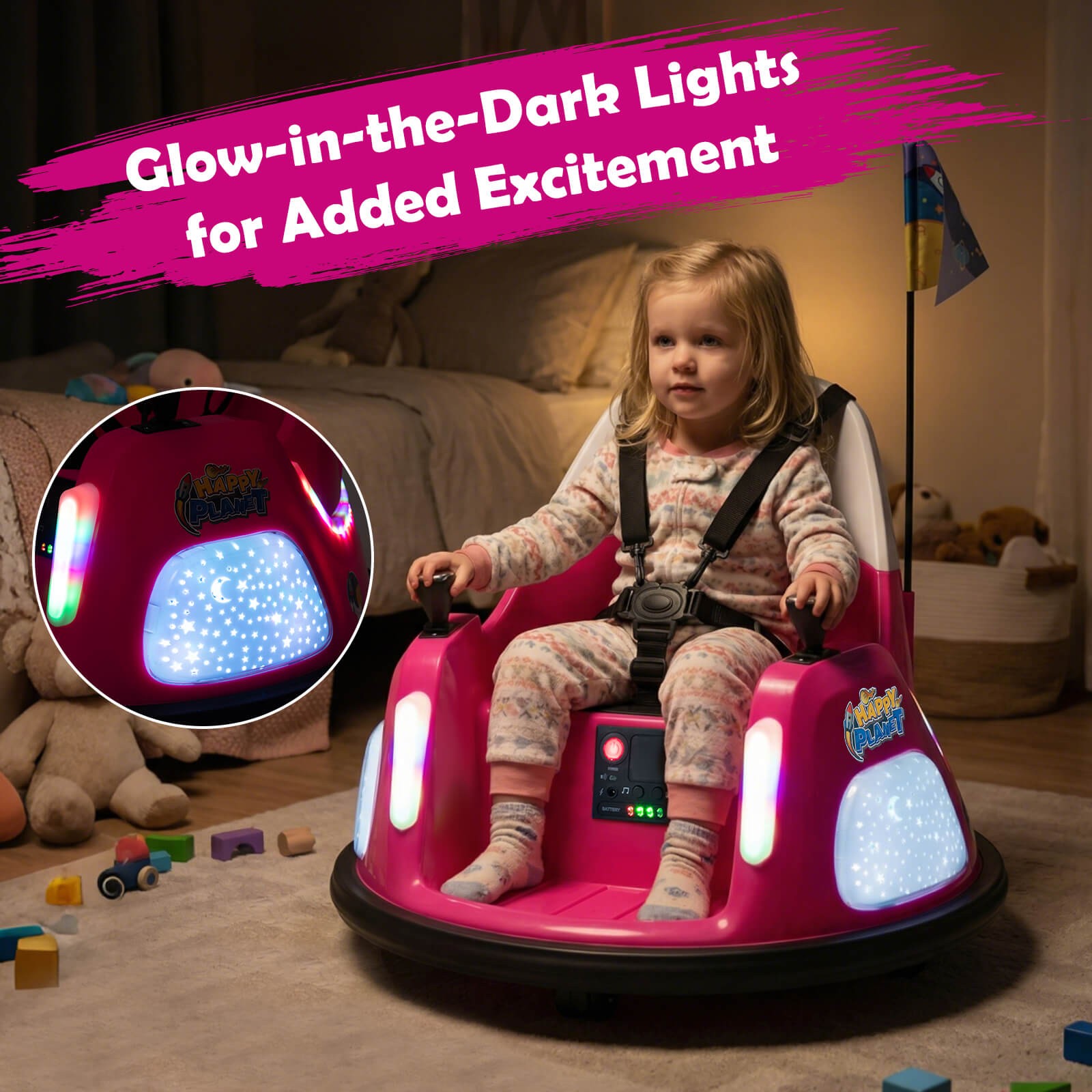 12V Kids Bumper Car,360° Spin & Remote.Battery-Powered,for 1.5-6 ages.Pink