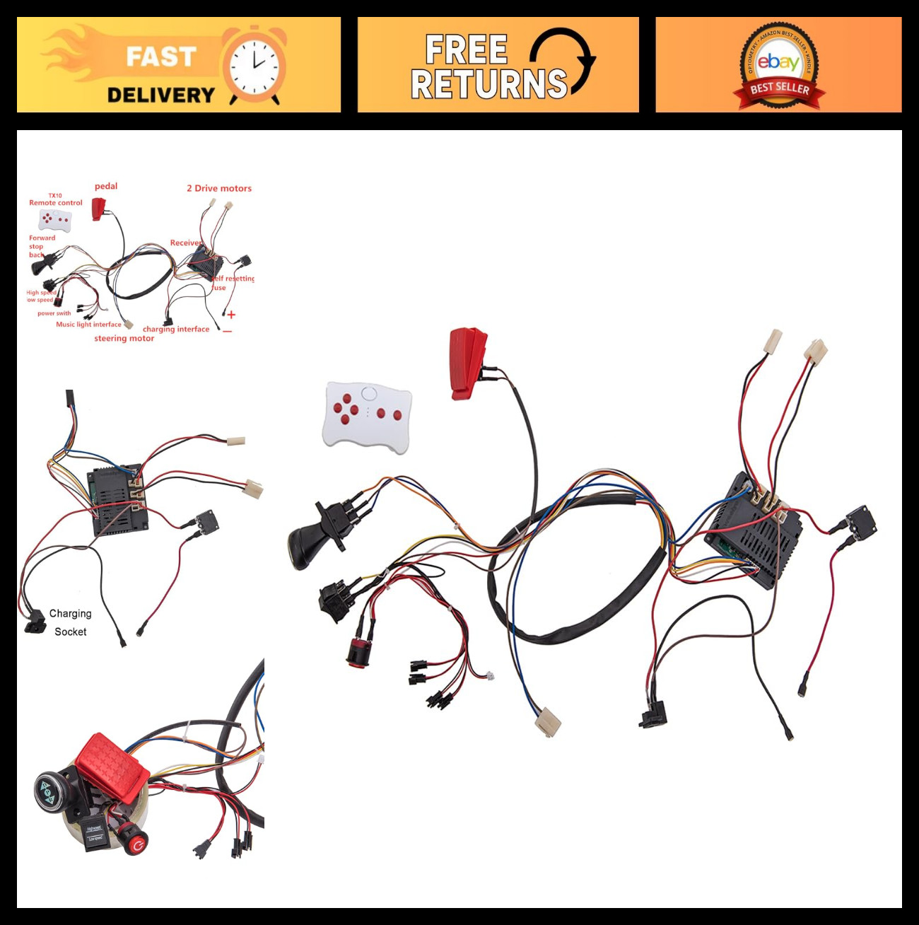 12V Electric Car DIY Wire & Switch Kit, 2.4G Bluetooth Remote Control for Kids R