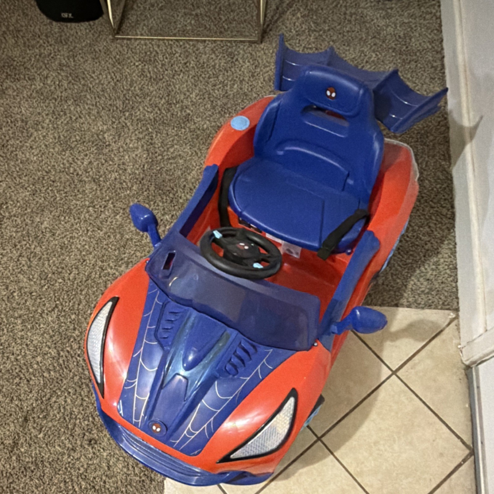 Spider-Man Battery Operated Ride-On Toy Car Blue Red for Ages 3-7