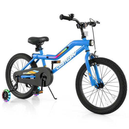 Patented 18 Inch Kids Bike LED Lighted Adjustable with Training Wheels for 4-8 Y