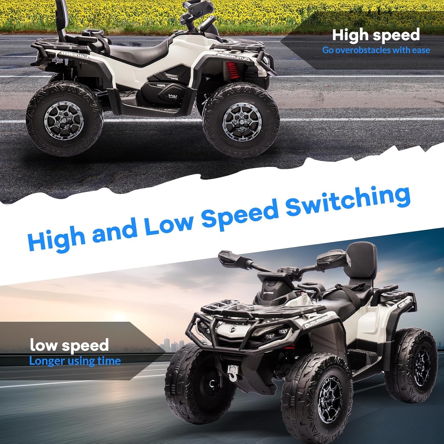 Multicolor 12V Kids ATV 2-Seater W/ Remote, 2-4 MPH LED Lights & Bluetooth Music