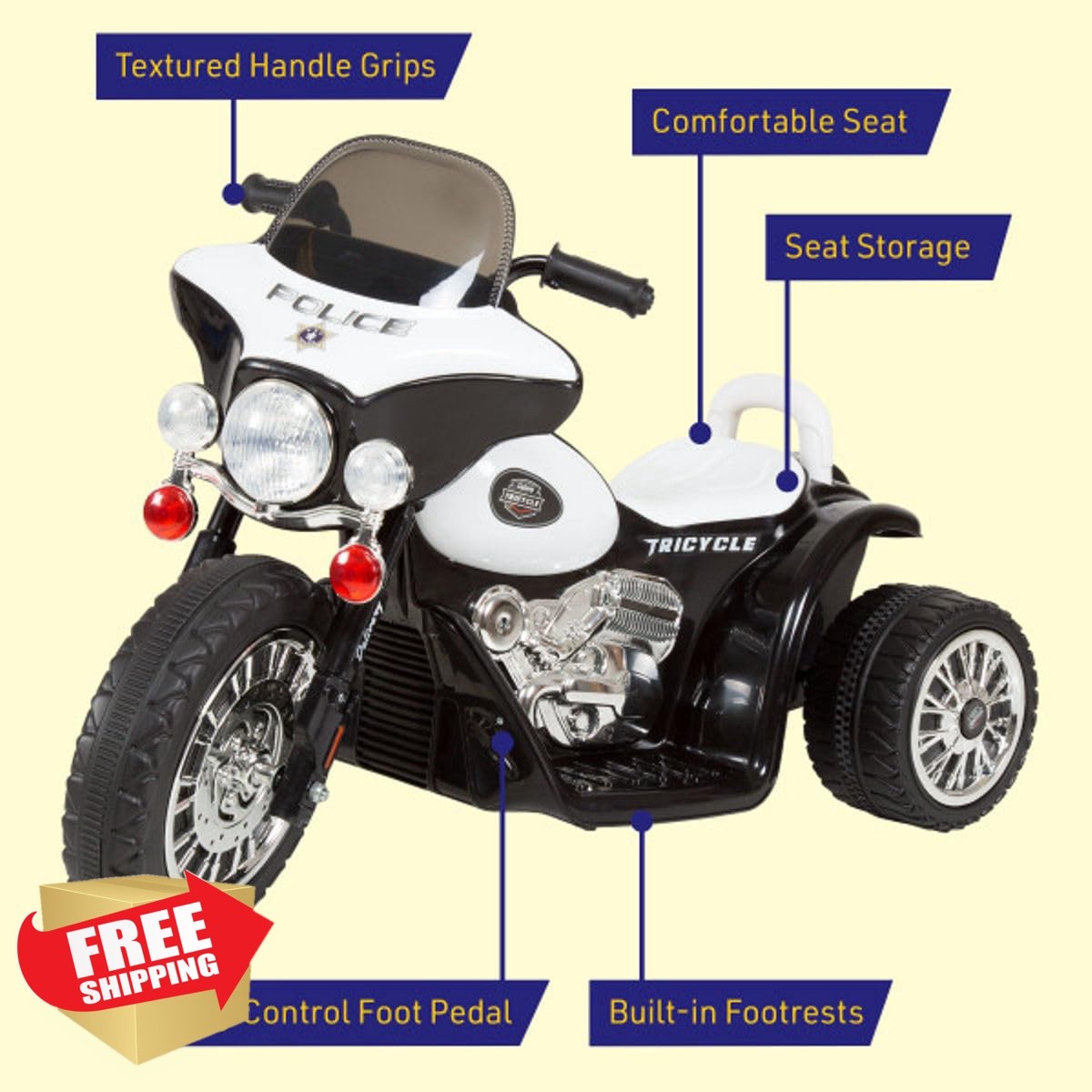 Lil’ Rider 6V Motorcycle 3-Wheel White Black