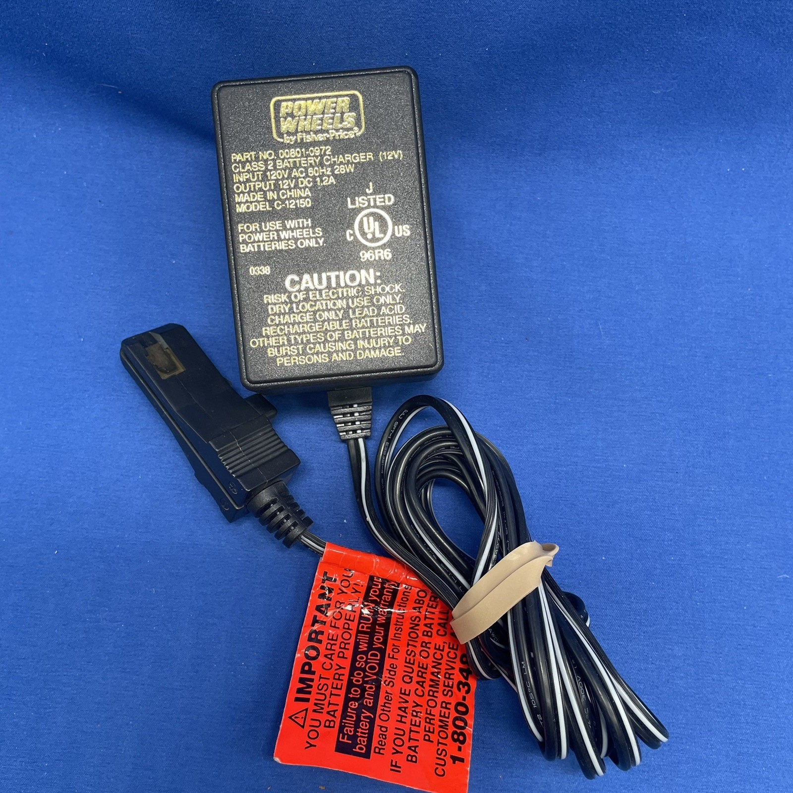 Fisher Price Power Wheels A/C Cord Charger 00801-0972 Class 2 12V Model C-12150