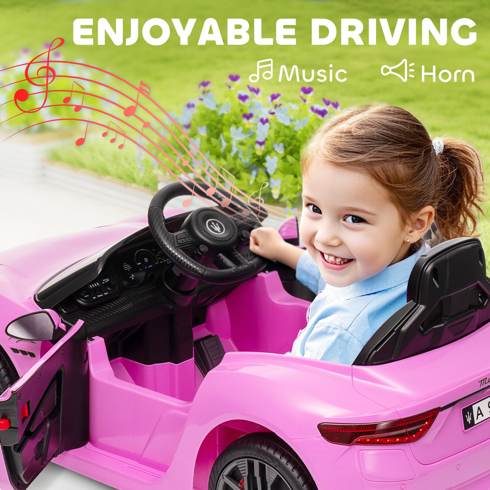 Qaba Maserati Gran Turismo Licensed 12V Kids Electric Car w/ Remote Control Pink