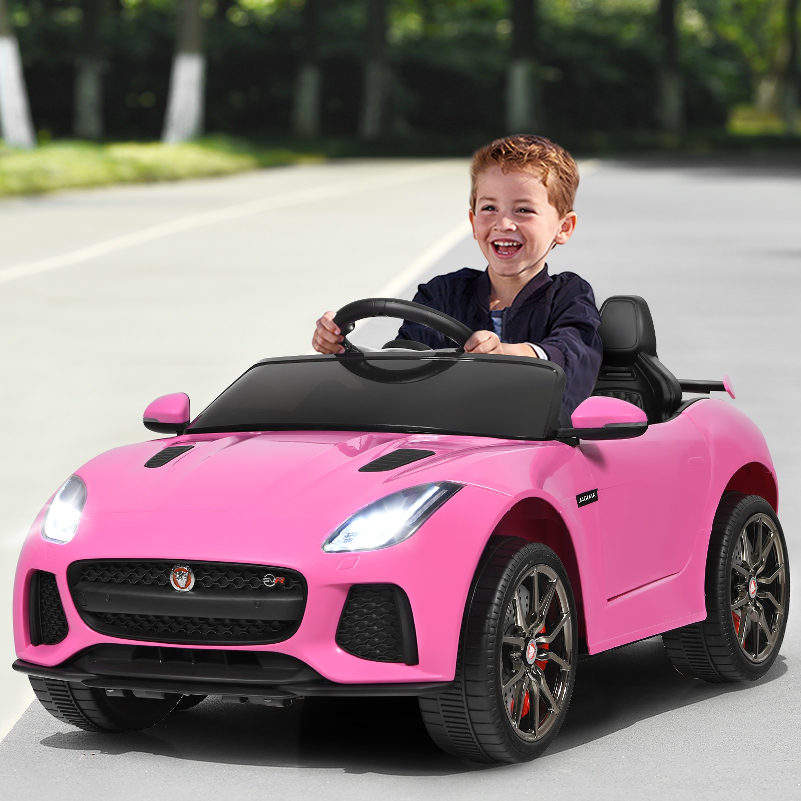 Honey Joy 12V Jaguar F-Type SVR Licensed Kids Ride On Car w/ MP3 & Lights Pink