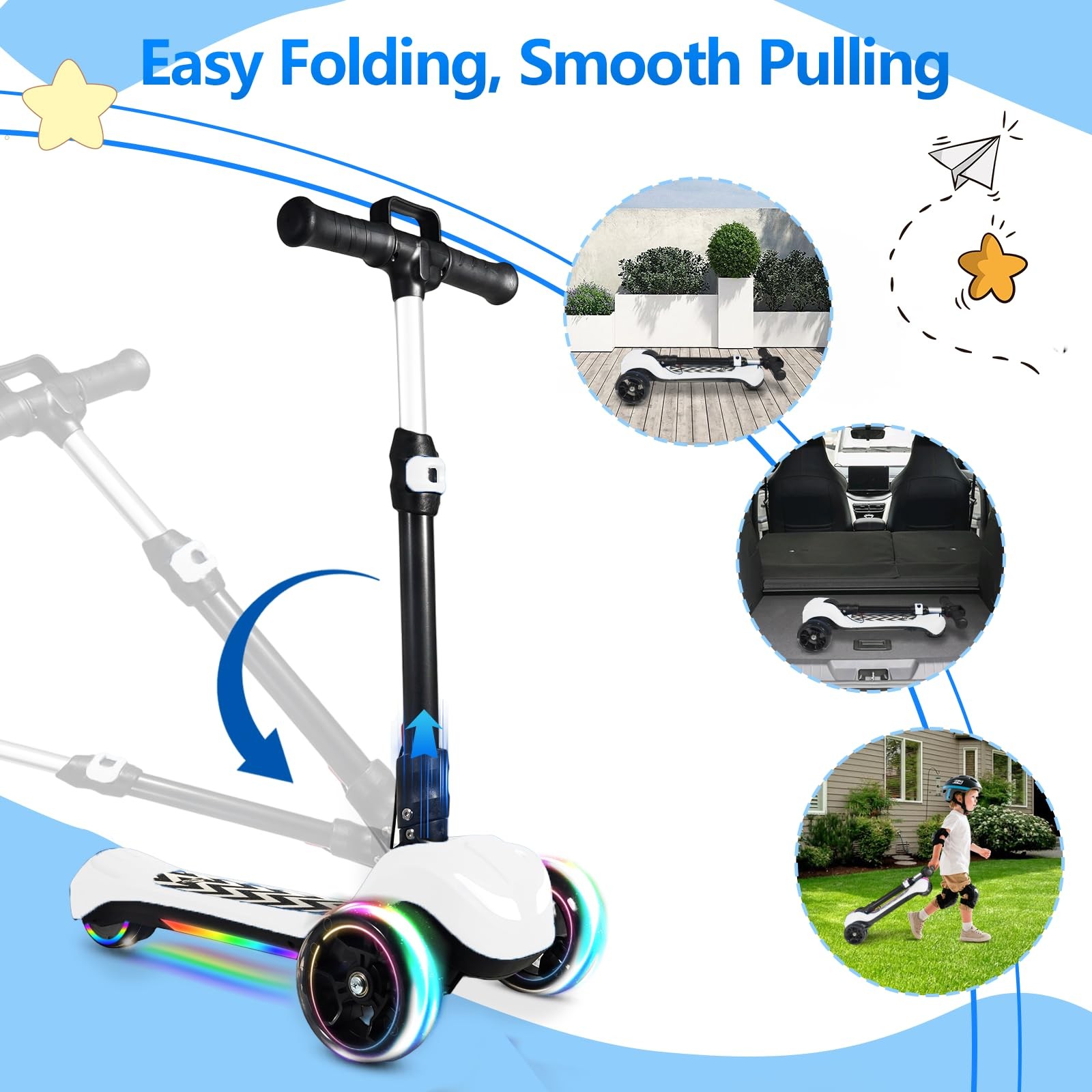 Electric Scooter for Kids Ages 3-12, Full Body Lights Up, Wide Deck, 3 Adjust…