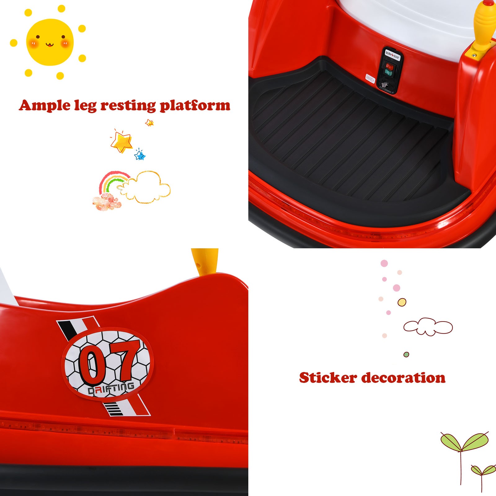 6V Vehicle 360° Spin Race Toy Kids Ride On Bumper Car w/ Remote Control Red