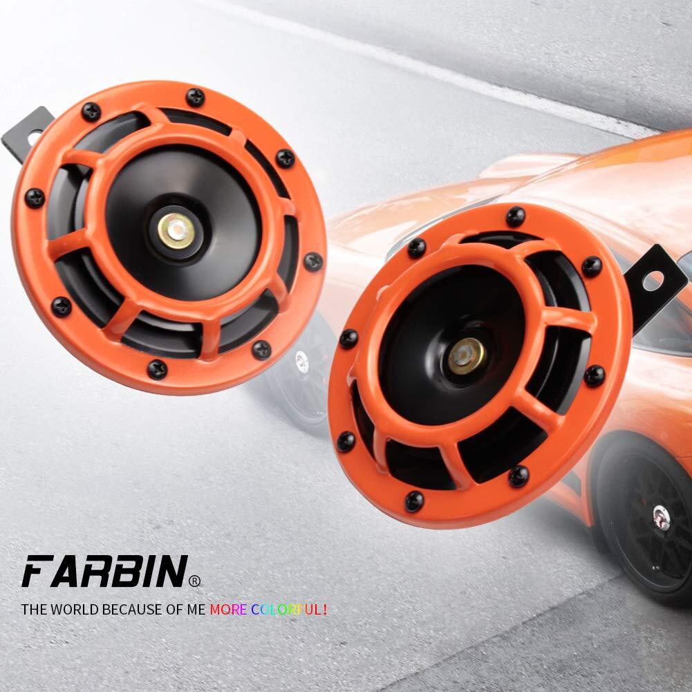 Orange Car Horns 12V Loud Electric Super Tone High Low Metal Twin Motorcycle