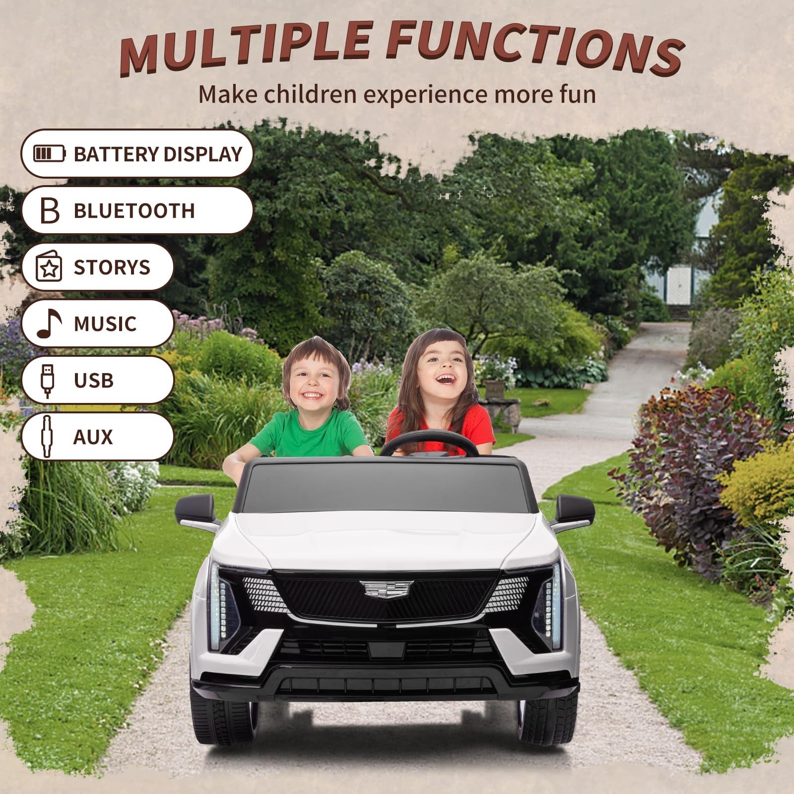 2 Seaters 24V Ride On Car Licensed Cadillac Battery Powered Music For Boys Girls