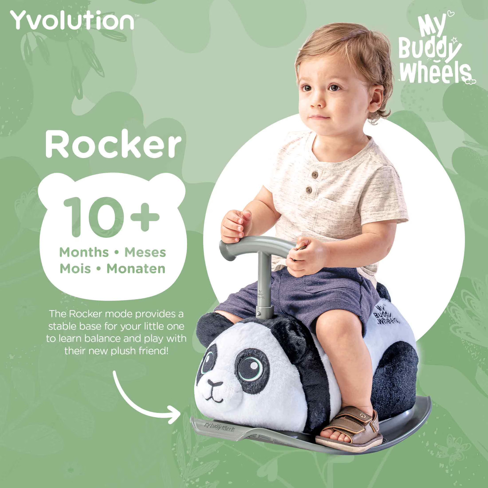 Kids Ride On Toy 2-in-1 Panda Bear Soft Plush Toddler Rocker Anti-Slip Footplate