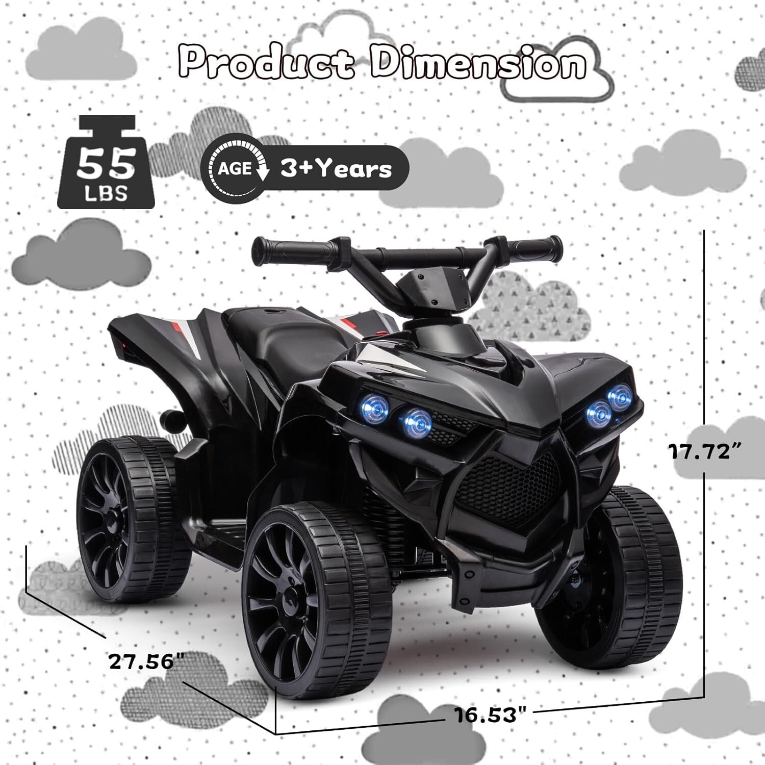 Kids Ride On Electric ATV Off-Road Quad Car 6V Battery Powered 55 LBS Load Black