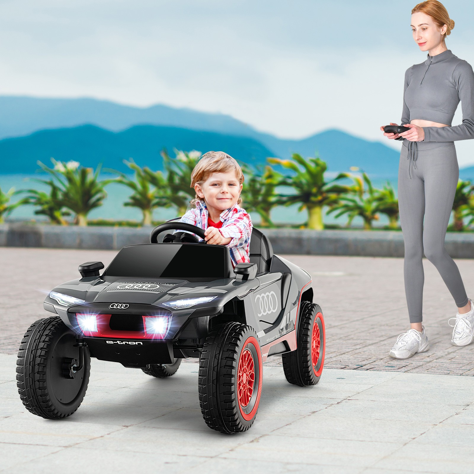 12V Licensed Audi Kids Ride-On E-tron Racing Car w/Remote Controll & Lights Gray