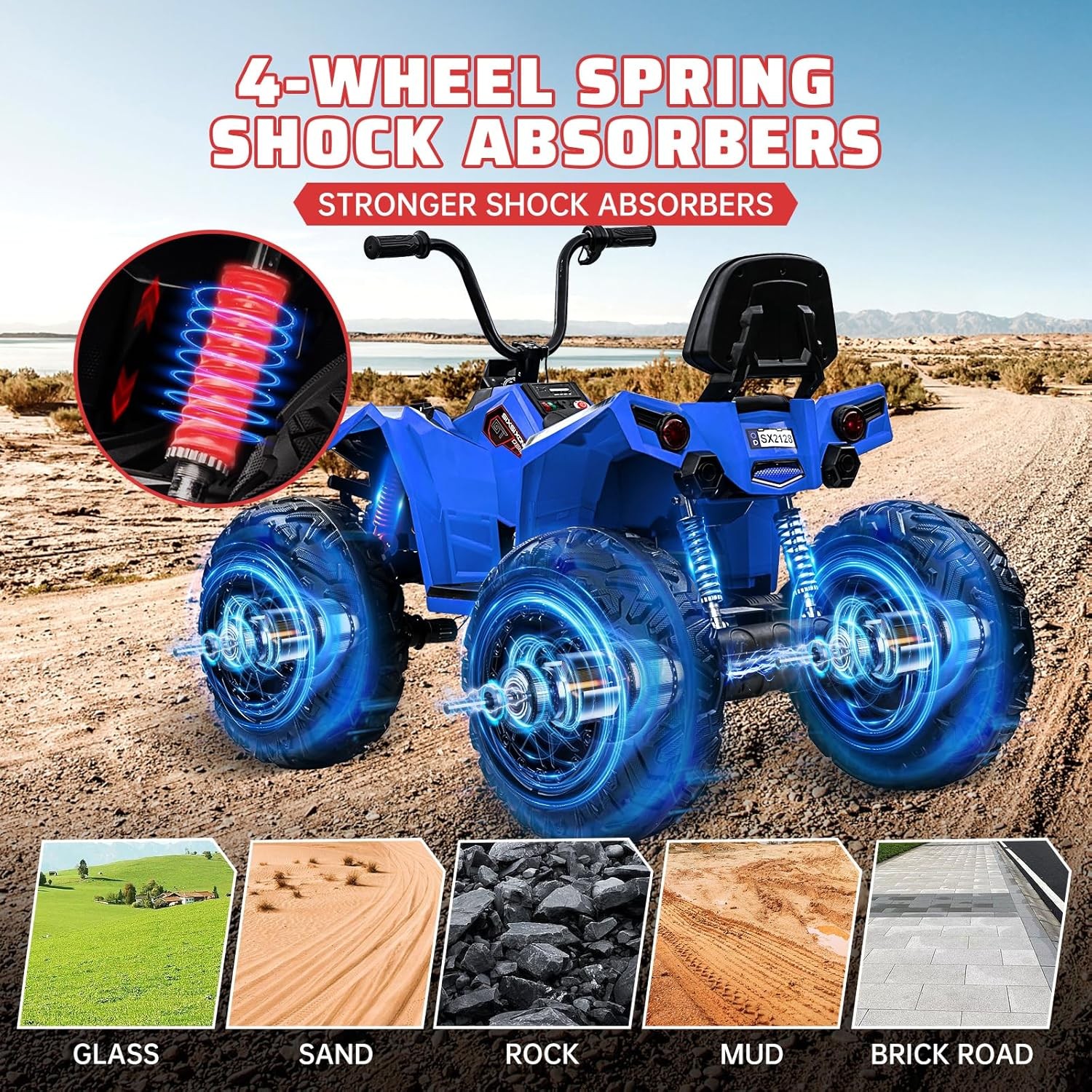 Kids Electric Quad, 2-Seater 4WD, 5MPH Max Speed with Music & LEDs for Ages 3-8