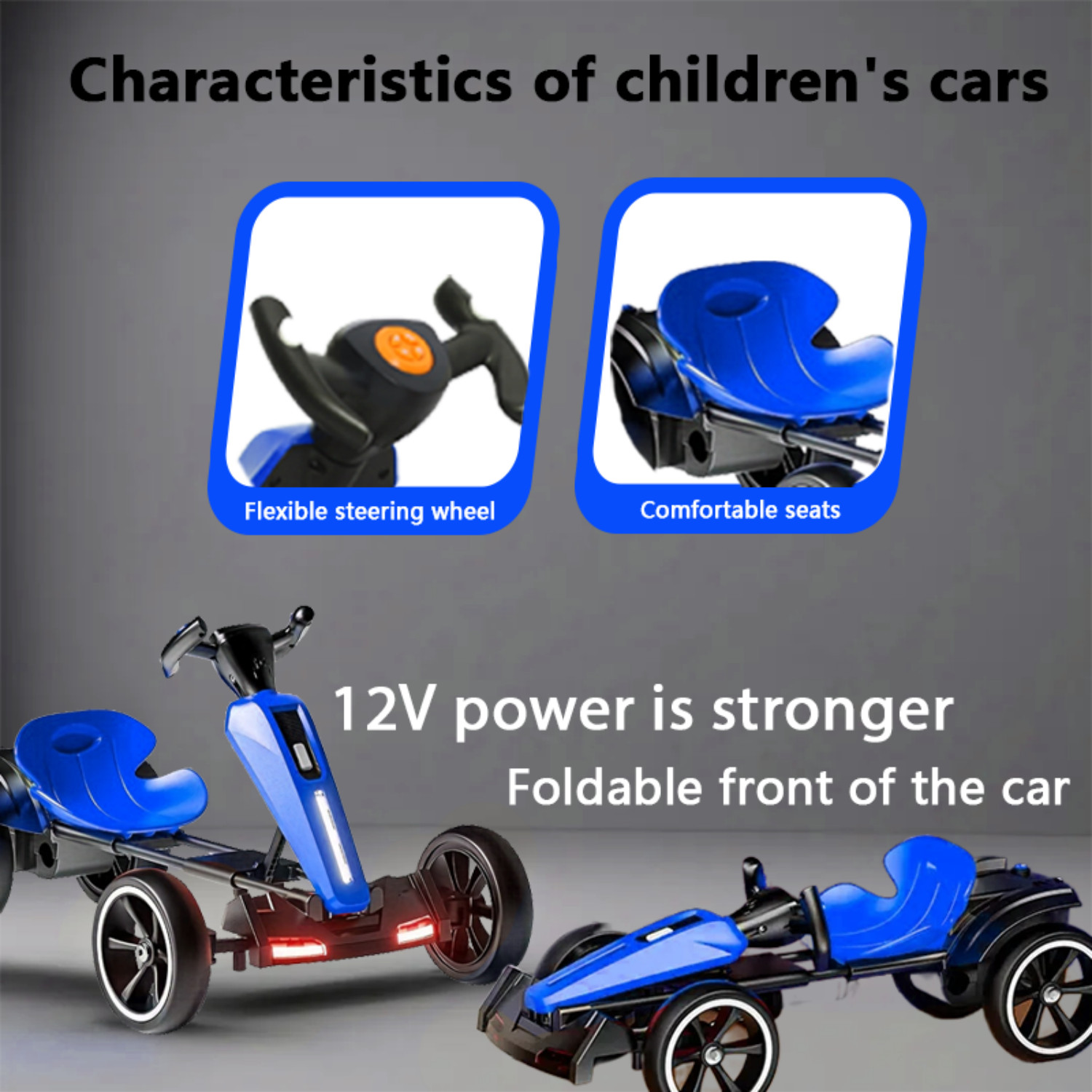 12V electric Kids Pedal Go Kart, Folder Go Kart, Outdoor Ride on Toy For Age 3-8